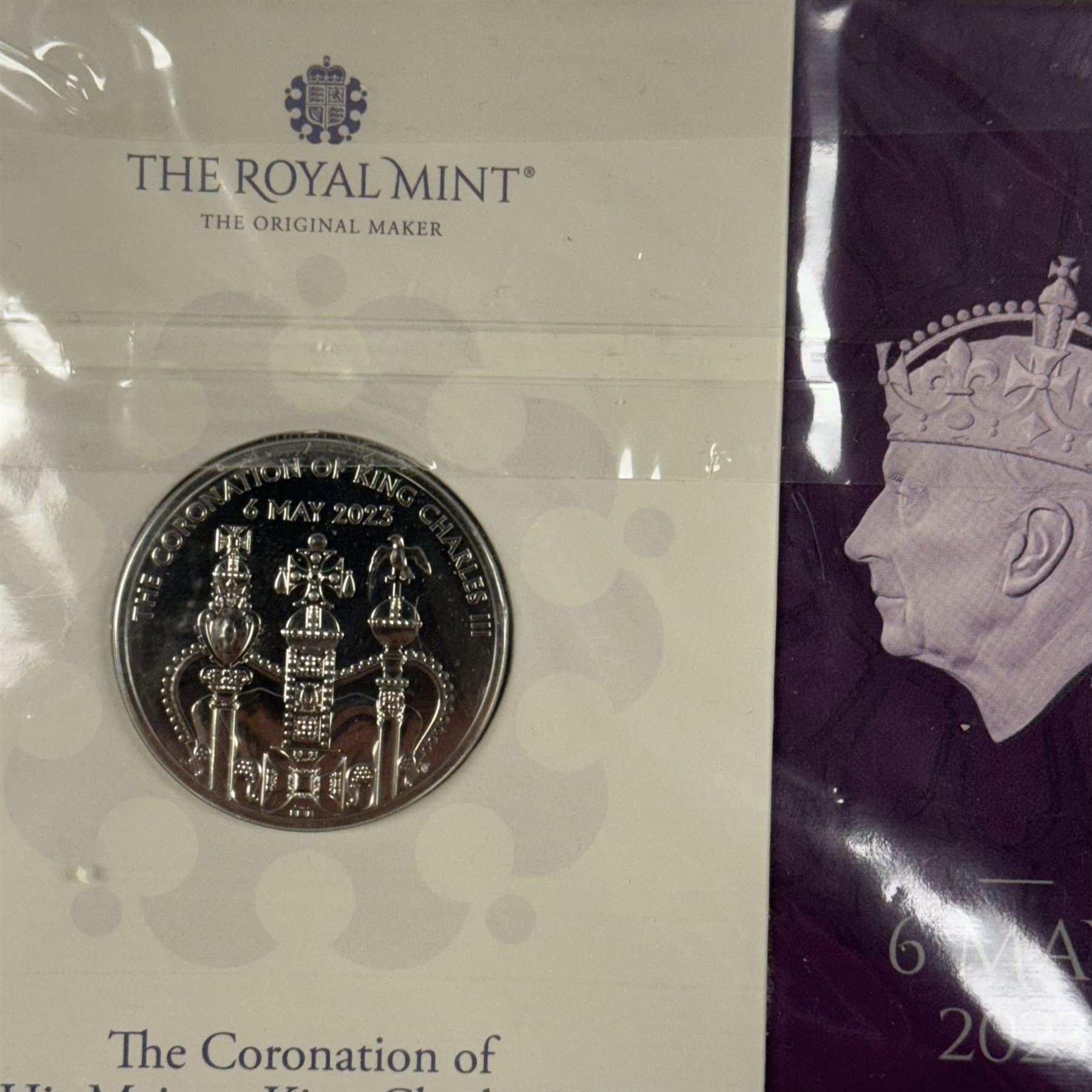 Nineteen The Royal Mint United Kingdom uncirculated commemorative coins or sets, including Queen Elizabeth II 1989 '1689 1989' two pounds, 2001 'Victorian Anniversary' crown, 2003 'Coronation Jubilee' five pounds, 2004 'Britain's new coinage' three coin set, 2005 'The End of WWII' two pound, 2006 'Her Majesty Queen Elizabeth II Eightieth Birthday', 2015 'The Royal Navy' two pounds, 2016 'The Last Round Pound', 2022 '1926-2022' five pounds, King Charles III 2023 'The Coronation' five pounds etc