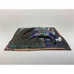 Henry George Murphy (1884-1939), large Arts & Crafts enamel panel, of square form decorated with a stylised ship, upon a green and blue ground, H7cm W7cm  