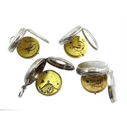 Victorian silver half hunter lever fusee presentation pocket watch by Robert H Halford, silver open face ever fusee by James Miller, Selkirk and two other silver open face lever going barrel pocket watches, all hallmarked (4)