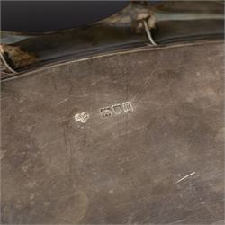 Edwardian silver twin handled tray, of navette form with C scroll decoration to the outer rim, hallmarked Goldsmiths & Silversmiths Ltd, London 1907, handle W61cm