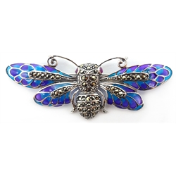  Plique-a-jour, marcasite and stone set silver butterfly pendant/brooch, stamped 925   