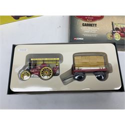 Corgi - 16801 Pinder Jean Richard Scammell Highwayman with two animal cages; CC12303 Premium Edition Scammell Contractor Austen Bros.; 80307 limited edition Vintage Glory Garrett Road Tractor and Flatbed Trailer; 09802 ERF 8 Wheel Rigid with load; 98459 White Soda Truck; and two Tesco lorries; all boxed (7)