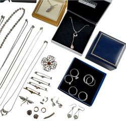 Stone set silver jewellery, including earrings, brooches, rings, necklaces and a some costume jewellery
