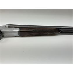 Czechoslovakian BRNO 12-bore side-by-side double barrel sidelock non-ejector sporting gun with Poldi electroplating, the action crudely inscribed '24040544 Pte. J. Ging 1st Battalion Loyal Regiment 1965-1968 Malta G.C.', walnut stock with chequered pistol grip and fore-end and thumb safety, one sling swivel, serial no.5199866, L114.5cm overall RFD ONLY AS LACKING VISIBLE PROOF MARKS