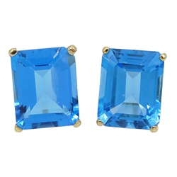  Pair of 9ct gold emerald cut Swiss blue topaz stud earrings  