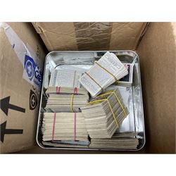 Quantity of cigarette and trade cards, housed in albums and loose, by W.D. & H.O. Wills, John Player & Sons etc, including cycling, garden hints, Britain's railways, dogs etc and various empty vintage cigarette card albums, in two boxes