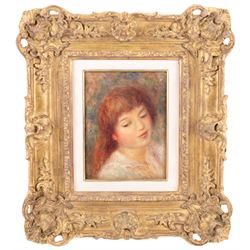Circle of Pierre-Auguste Renoir (French 1841-1919): Head of a Girl - Study for 'Dance at Bougival', oil on canvas unsigned 20cm x 15cm 
Notes: an image of this work is held in the archives of the Wildenstein Institute, Paris.