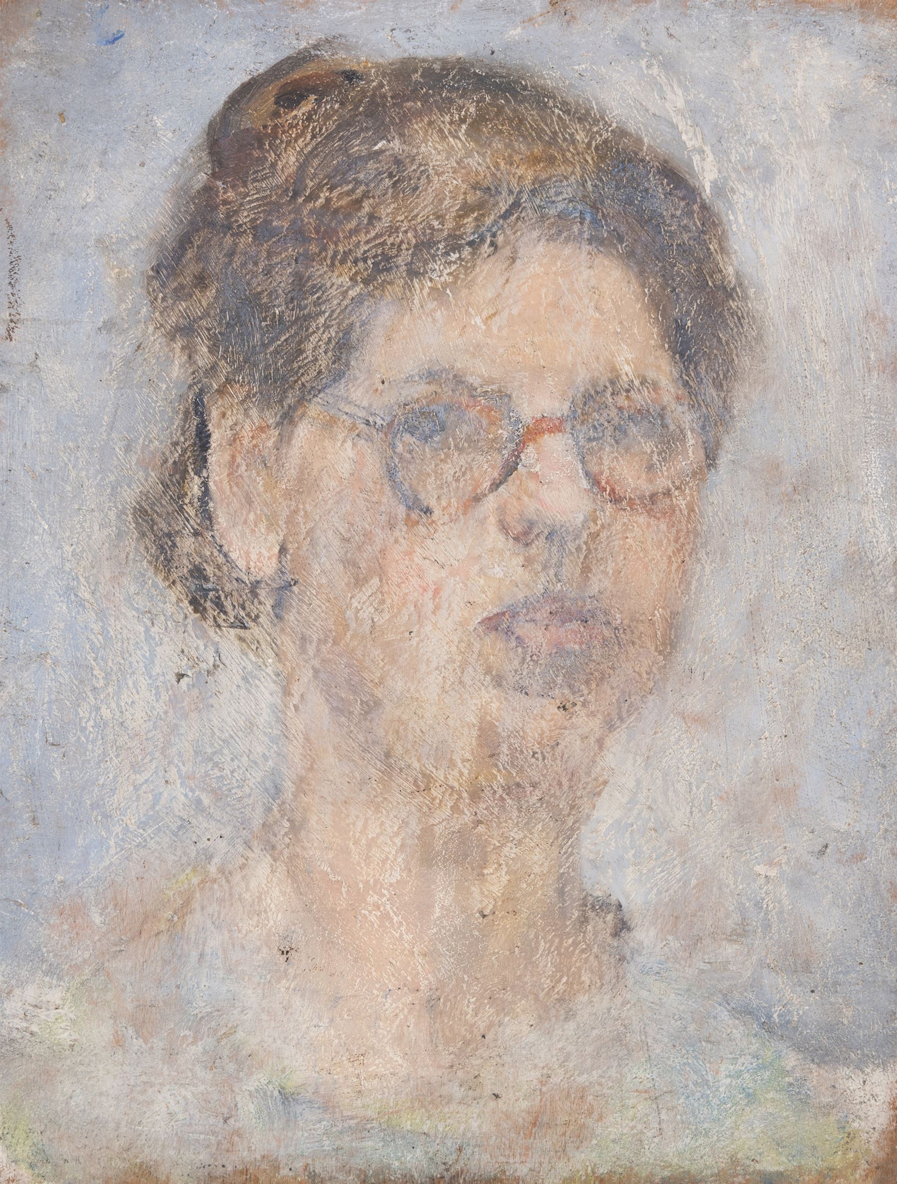 Florence Adelina Hess (Staithes Group 1891-1974): View of a Town and Portrait of a Lady - Believed to be a Self Portrait, two oils on panel unsigned, 22cm x 27cm and 21cm x 27cm (2) 
Provenance: from the collection of Doris Bilbrough (née Sykes), cook to the Hess household in the 1930s, thence by descent through the family.