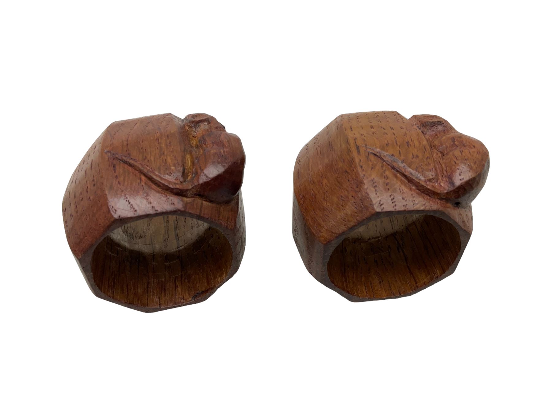 Mouseman - pair of oak napkin rings, of bulbous octagonal form each carved with mouse signature, by the workshop of Robert Thompson, Kilburn, L4cm W6cm