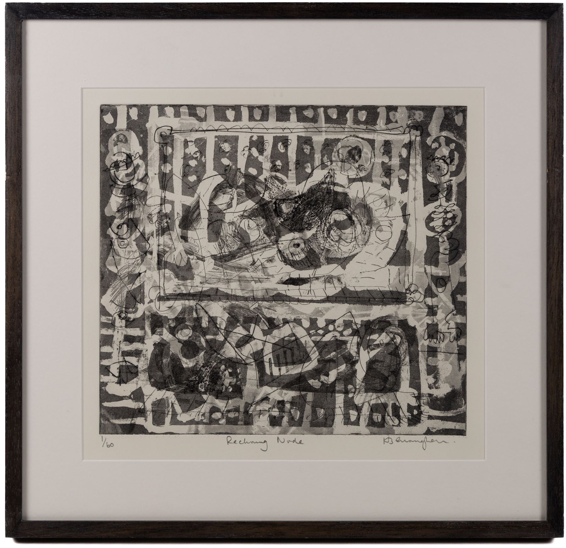 Kane Cunningham (British 1961-): 'Reclining Nude', limited edition etching with aquatint signed titled and numbered 1/60 in pencil 29.5cm x 33cm