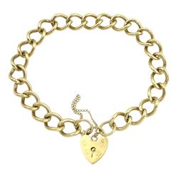 9ct gold curb link bracelet with heart locket clasp, hallmarked, approx 22.65gm