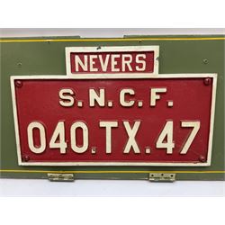 Railway Interest; Cast iron LNWR railway bridge plate, together with cast iron sign ' Nevers S.N.C.F 040.TX.47' and reproduction Great Eastern Railway cast metal wall plaque