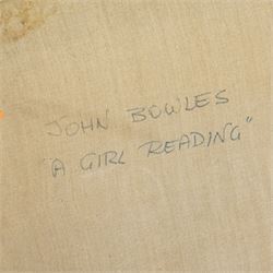 John Gilbey Bowles (British 1929-2011): 'A Girl Reading' - Interior Scene, oil on unstretched canvas signed and dated 1979,  inscribed verso 76cm x 63cm (unframed)