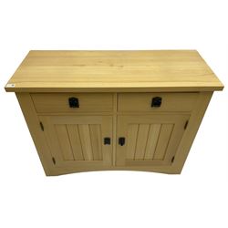 Solid beech sideboard, fitted with two drawers and two cupboards