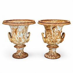 Andrew Handyside - pair of 19th century best quality cast iron garden urns, individually d...