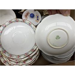 Quantity of Victorian and later ceramics, to include Copeland Spode Italian blue and white rectangular dish, with blue stamp beneath, Spode plate with floral decoration, teawares, together with glassware, metal ware, and quantity of vinyl records