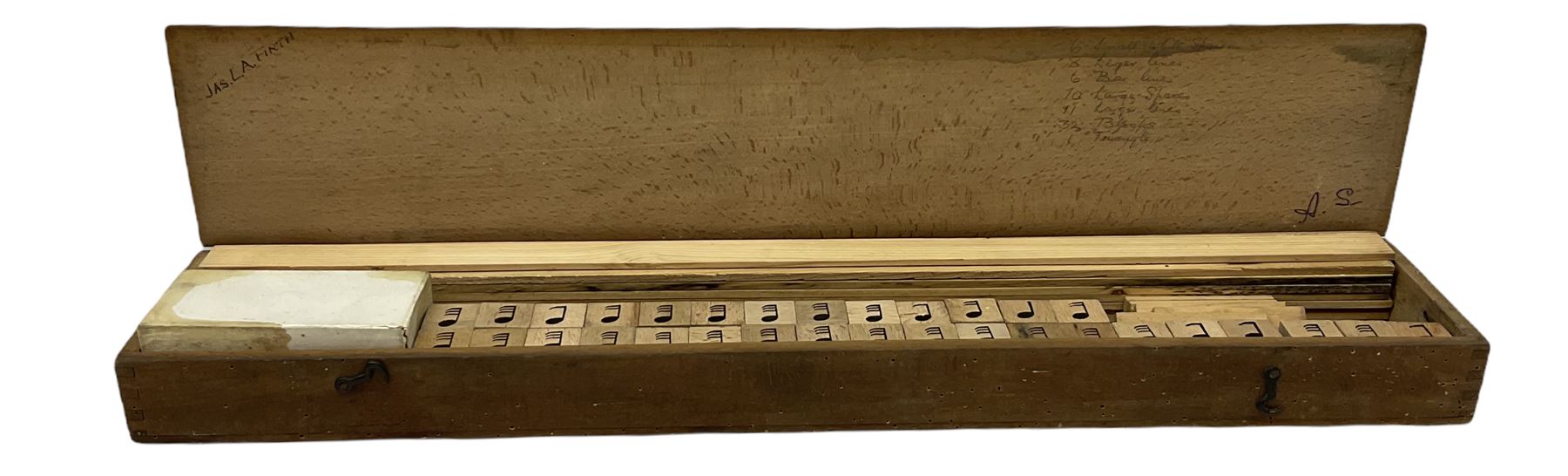'Seppings Music Method' - type of music method by which Benjamin Britten was taught to sight read c1920 comprising wooden blocks and cards fitted onto wooden staves; in beech box with instruction booklet entitled 'The Elements of Music Illustrated'