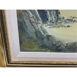Richard Blowey (British 1947-): View Over a Cove, oil on canvas signed 29cm x 39cm