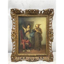 Joseph Emanuel Weiser (German 1847-1911): 'A Pretty Slipper' and 'A Pinch of Snuffe', pair oils on panel signed, titled on plaques 30cm x 23cm (2) 
Provenance: with M Newman Fine Art, London and J & W Vokins, London, labels verso