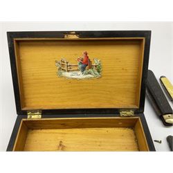 Veterinary fleams and other tools together with various veterinary books, including Hewthorn's Veterinary Guide, Farms and Farming - Vince, Veterinary Practice at Home, etc., and a collection of folding pocket knives, pen knives, hunting knife, etc.