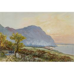 Attrib. Charles John de Lacy (British 1856-1929): Coastline at Sunrise, gouache signed R D...