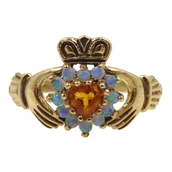 9ct gold opal claddagh ring, hallmarked