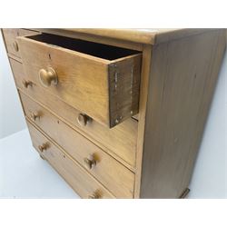 Victorian pine chest, two short and three long drawers, raised on turned supports