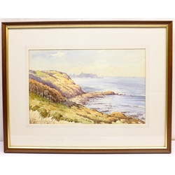 Edward H Simpson (British 1901-1989): 'Scarborough from Cornelian Bay' & 'The Beach Robin Hoods Bay', two watercolours signed, titled verso 28cm x 43cm & 13cm x 20cm (2)