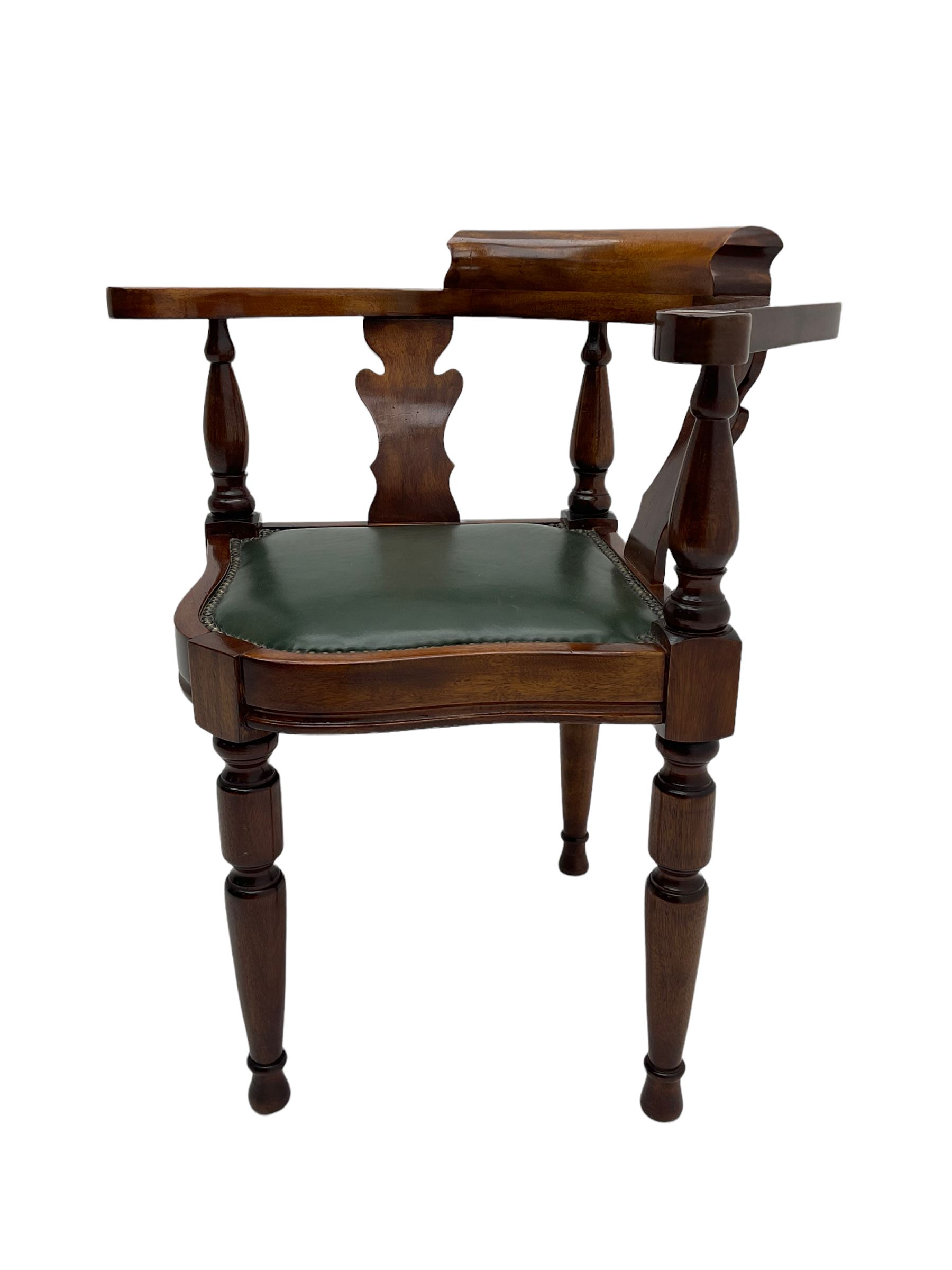 Captain Scott replica mahogany cabin chair, corner shaped with studded leather seat, with miniature prototype and paperwork