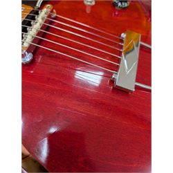 1967 Gibson ES-335 TDC electric guitar, in cherry red finish, made in USA, semi-hollow body, mother of pearl fret markers, original pick guard, original tuning pegs, contained within period hard case made in Philadelphia USA with orange velvet lining, guitar length L104cm