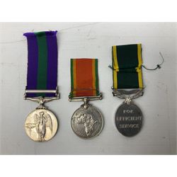 QEII General Service Medal awarded to 23504634 CFN. R.G. Beech REME; Pakistan Independence Medal awarded to Nadir Khan F.C.330; India Independence 50th anniversary medal; and a quantity of WW2 and later medals including Territorial Efficiency Medal awarded to 6196646 Gnr. J.G. Oatway R.A. (13)