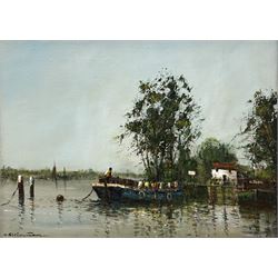 DS Smith (British 20th century): 'River Seine - Pin Mill', oil on canvas signed, titled verso 30cm x 40cm