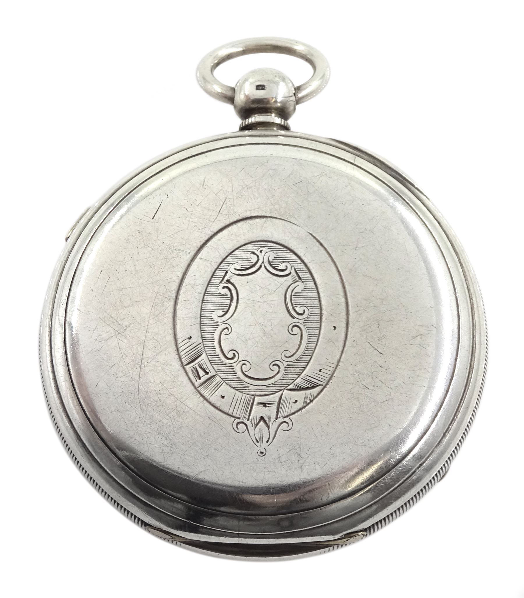 Victorian silver centre seconds key wound chronograph pocket watch No. 31741, white enamel dial with Roman numerals, outer seconds track numbered 25-300, case by Samuel Yeomans, Chester 1882