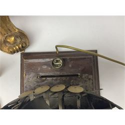 Five various giltwood and other hall brackets, one with marble top; and Viking ship table lamp