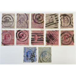 Great Britain King Edward VII stamps, comprising five two shillings and sixpence, five five shillings and two ten shillings, all used, all previously mounted