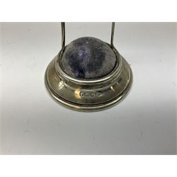 Silver hallmarked novelty pin cushion and pocket watch stand modelled as a wish bone