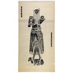 Collection large Brass Rubbings to include: 'Sir Robert de Bures (c.1331)', Knight 'Robert Ingylton' with Three Wives, 'Sir John d'Aubernoun II', 'Sir William Fitzralph (c.1323)', 'Sir John de Creke and Wife Alyne (c.1325)', 'Sir Thomas Swynborne and Father Sir Robert' and others max 280cm x 102cm (13) (unframed)