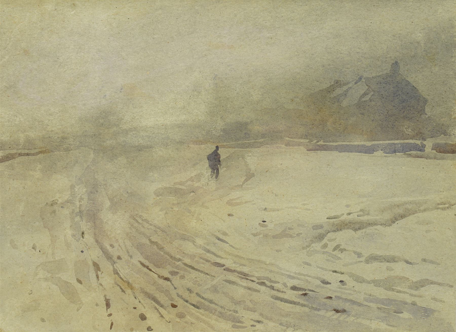 Frederick (Fred) Lawson (British 1888-1968): The Blizzard - Castle Bolton Village, watercolour signed 27cm x 36cm