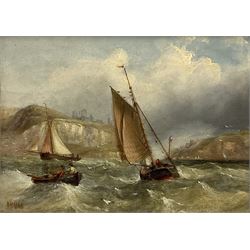 English School (19th century): Fishing Boats off Whitby, oil on canvas bears initials and date HR 1866, 18cm x 25cm