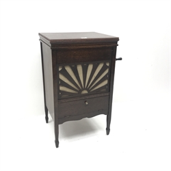  Selecta oak cabinet gramophone (W49cm, H82cm, D42cm) with quantity of 78 rpm records, needle tin and speed tester  