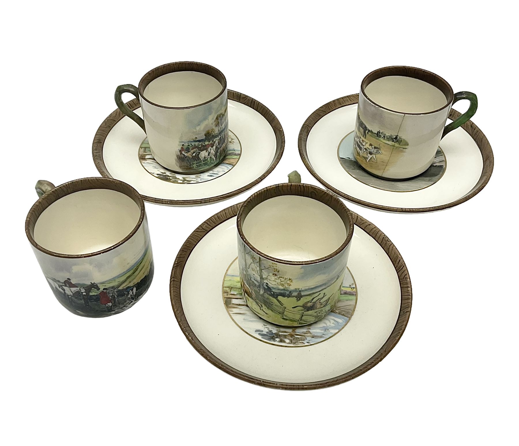 W.T. Copeland & Sons solely for Soane & Smith ltc,  four hunt scene coffee cans and three saucers Rd 691240