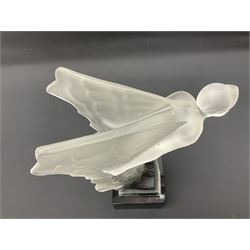 Desna night butterfly frosted glass figure, on polished black square base, H25cm
