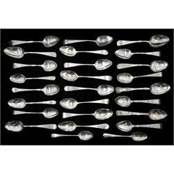 Twenty-six Georgian and later silver teaspoons, mostly Old English pattern, hallmarked, approx 10.5oz