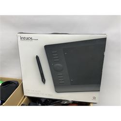 Rocwing photography studio lighting stands and shades, together with digital cameras and other camera equipment, in three boxes  