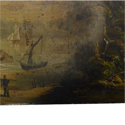 Italian School (late 19th century): Italianate landscape with boats and figures, oil on slate, 27cm x 37cm