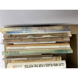 Collection of reference books, to include The art of Etching, Introduction to Chinese art, The History and Techniques of the Great Masters, Drawings of Michelangelo, etc in two boxes 