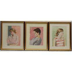 William Bird (British 1930-2010): Ladies' Portraits, three watercolours unsigned, max 26cm x 19cm (3) 
Provenance: purchased by the vendor from Sulis Fine Art, labels verso