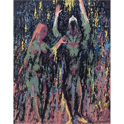George Willott (British 1920-2000): Adam and Eve, oil on board signed 49cm x 39cm 
Notes: Willott was Principal of Walsall School of Art and secretary to Walsall Society of Artists.