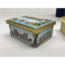 Two Halcyon Days enamel boxes, both of rectangular form, the first depicting Buckingham Palace, 'To Celebrate the Golden Jubilee of Her Majesty Queen Elizabeth', the second depicting the marriage of The Queen and Prince Philip, in celebration of their Diamond Wedding Anniversary, H4cm, W8.5cm, both boxed