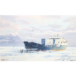 John Woodman Cobb (British 1916-1988): 'Ice Lark' in Arctic Waters, oil on canvas signed and dated '78, 54cm x 90cm